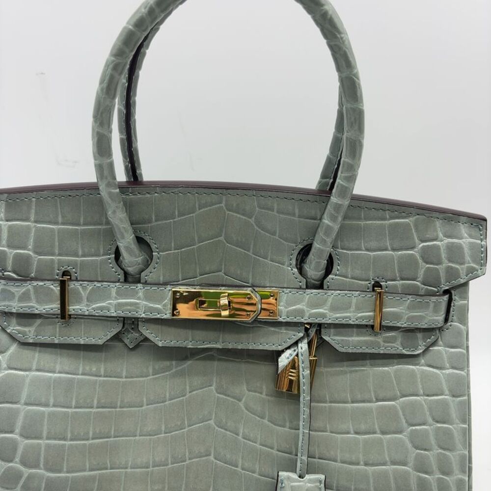 Custom 30cm Dusty Sea Foam Blue Grey Crocodile Leather ghw Top Handle Birkin Bag - Picture 5 of 8